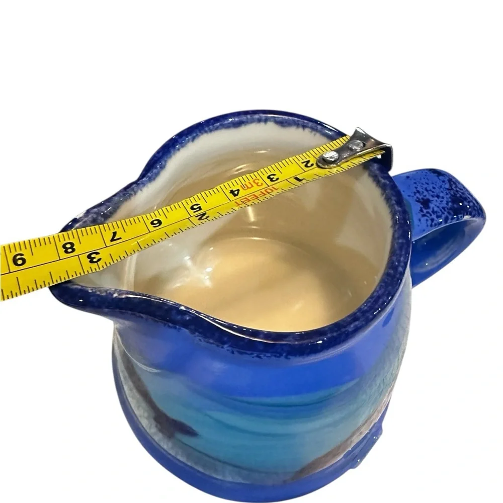 Handmade Blue Whale Pottery‎ Creamer Pitchers & Bowl Set Signed